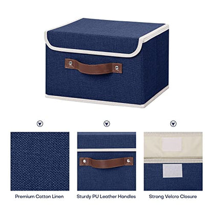 ANMINY Fabric Storage Box Bins with Lids, Blue, 10"x8"x7" - color: Blue, size: Small (Pack of 1)