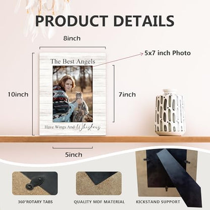Cat Memorial Picture Frames - Cats Photo Frame, Memorial Sympathy Gifts for Loss of Pet Cat, The Best Angels Have Wings and Whiskers Picture Photo Frames for Home Bedroom Decor, 5x7