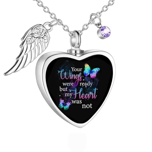 RIPFEVURN Heart Cremation Jewelry Urn Necklaces for Ashes for Women Stainless Steel Butterfly Cremation Jewelry Human Ashes Holder Memorial Keepsake Pendant - color: Your wings