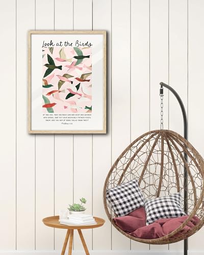 EcoHest 12x16 in Matthew 6:26 Look at the Birds Framed Christian Wall Art - color: Framed Birds, size: 16"L x 12"W