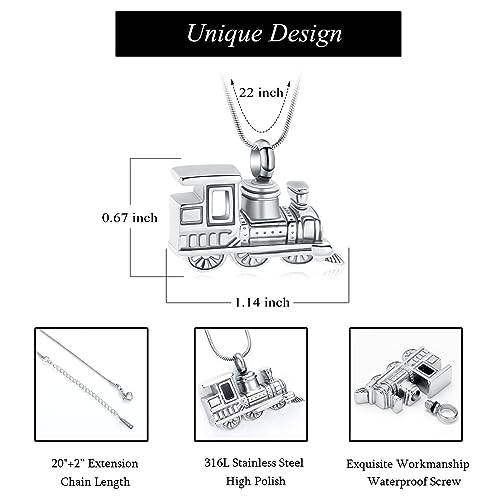Oinsi Stainless Steel Mini Train Cremation Jewelry For Ashes Memorial Urn Necklace Keepsake Urn Pendant For Loved Ones - color: Customized
