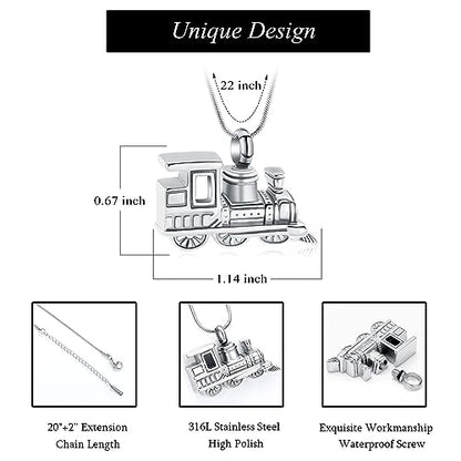 Oinsi Stainless Steel Mini Train Cremation Jewelry For Ashes Memorial Urn Necklace Keepsake Urn Pendant For Loved Ones - color: Customized
