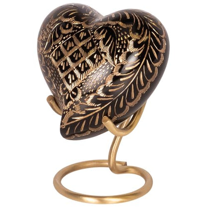 Black Elegance Heart Keepsake Cremation Urn for Ashes, Brass, Black Urn, Keepsake Sized Cremation Urn, 3.5 Inches Wide - color: Black Elegance