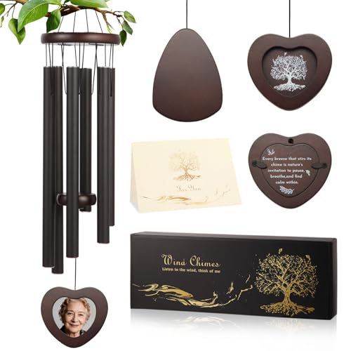 Memorial Wind Chime for Loss of Loved One, Sympathy Gift with Photo Frame for Mother Father Pet, 33" Outdoor Wind Chimes, Deep Tone Healing Bereavement & Remembrance Gift (Black) - color: Black