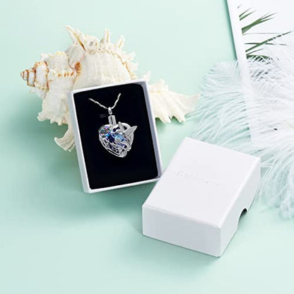 Yinplsmemory Hummingbird Cremation Jewelry Crystal Heart Urn Ashes Necklace for Women Men Memorial Keepsake Necklace of Loved One - color: Purple-Rainbow