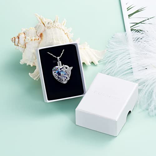Yinplsmemory Hummingbird Cremation Jewelry Crystal Heart Urn Ashes Necklace for Women Men Memorial Keepsake Necklace of Loved One - color: Purple-Rainbow