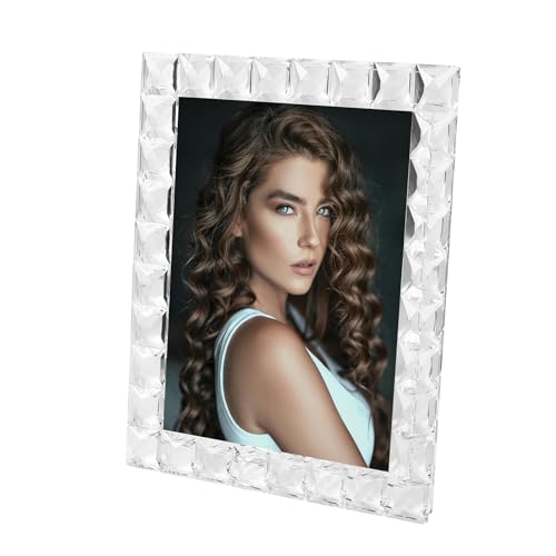 Luxury Crystal Picture Photo Frame,Grid Diamond Craft,Crystal Wedding Frame of Keepsake Photo Frames, Tabletop Display Decor Frame, Clear with Gift Box (8" x 10") - size: 8"x10"