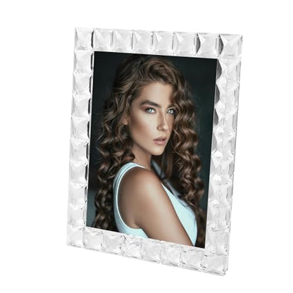 Luxury Crystal Picture Photo Frame,Grid Diamond Craft,Crystal Wedding Frame of Keepsake Photo Frames, Tabletop Display Decor Frame, Clear with Gift Box (8" x 10") - size: 8"x10"