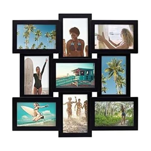 MELANNCO Collage Picture Frame for Wall, Holds Nine Photos - Four 6x4 and Five 4x6 Inch - Black Plastic, 18x18 Inch, Hang Horizontal or Vertical, Wall Decor for Home - color: Black, size: 18 x 18 Inch