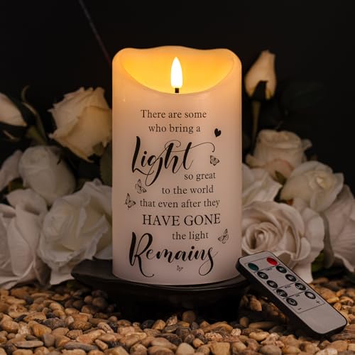 Flameless Memorial Candle, Real Wax LED Light with Remote Sympathy Bereavement Gifts for Loss of Loved One Sympathy Candles for Loss of Mother Father Mom Dad Son Remembrance Gifts (4" x 7") - color: Bring A Light