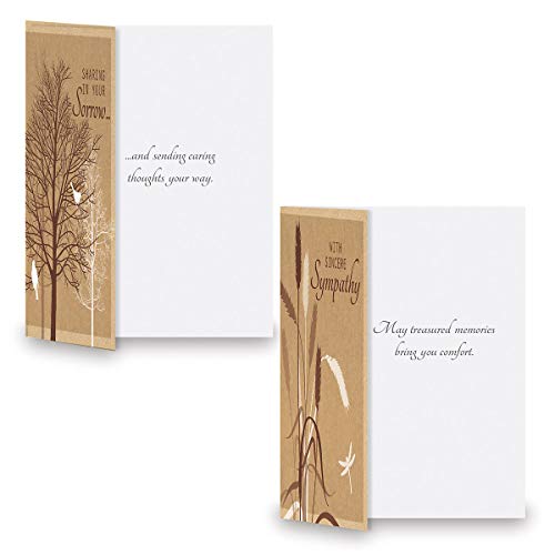 Current Kraft Sympathy Cards with Envelopes- Set of 8 Assortment (4 Designs), Large 5" x 7", Condolences Cards, Sentiments Inside, White Envelopes - color: Kraft
