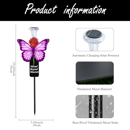 Solar Purple Butterfly Memorial Stake - Missed Beyond Measure Engraved Metal Grave Decorations, Sympathy Gifts for Loss of Sister Daughter Mom (Butterfly) - style: Butterfly