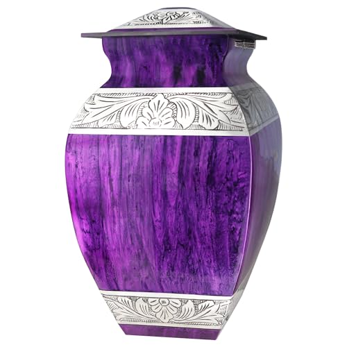 NANIURN Full Size Purple Urn for Adult Human Ashes, Funeral Cremation Urn | Cremation Urns for Adult Ashes with Purple Square Engraving, Women or Men, Home Display, Niche, Columbarium or Memorial - color: Purple, size: Large / Adult