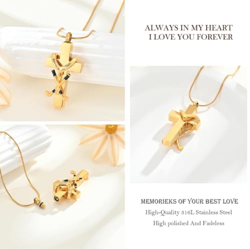 zeqingjw Cross Urn Necklace for Ashes for Men Women Stainless Steel Cremation Golf Clubs Jewelry Ashes Keepsake Memorial Pendant Ash Holder of Loved Ones - color: Gold