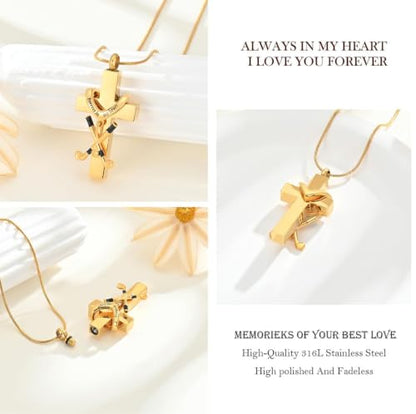 zeqingjw Cross Urn Necklace for Ashes for Men Women Stainless Steel Cremation Golf Clubs Jewelry Ashes Keepsake Memorial Pendant Ash Holder of Loved Ones - color: Gold