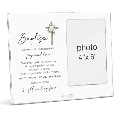 Baptism Picture Frame Baptism Gifts for Boys Girls Godchild Goddaughter Godson, Catholic Christening Baby Baptismal Gift Acrylic Photo Frames, Photo 4 x 6 Inches - color: Baptism- C