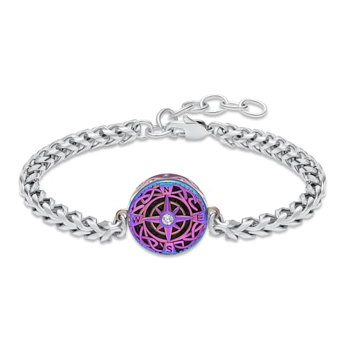 constantlife Compass Urn Bracelet for Ashes Stainless Steel Adjustable Link Bangle Cremation Keepsake Loved Ones Memorial Jewelry for Women Men - color: Colorful