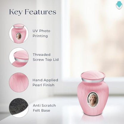 Embrace Keepsake Personalized Picture Cremation Urns for Human Ashes I Pearl Light Pink Photo Funeral Urn for Men and Women with Double Side Engraving I 3.5 lbs - color: Pearl Pink