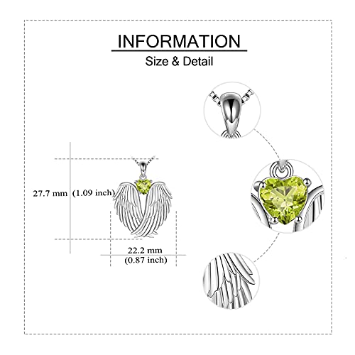 YFN Angel Wings Necklace 925 Sterling Silver Guardian Angel Wings Pendant Necklace Birthstone Necklace for Women Girls Christmas Jewelry Gifts - color: August wings