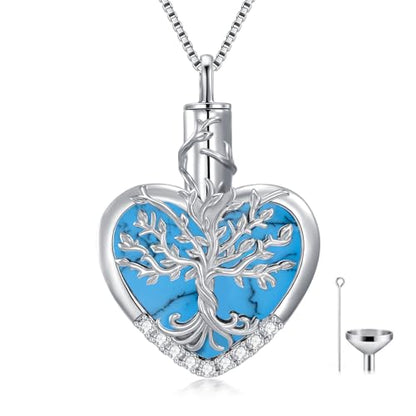 WINNICACA Urn Necklaces for Ashes 925 Sterling Silver Tree of Life Heart Cremation Jewelry for Ashes Jewelry Gifts for Human Ashes Keepsake Memorial Jewelry for Women Men - style: 4-Turquoise Tree of Life Urn