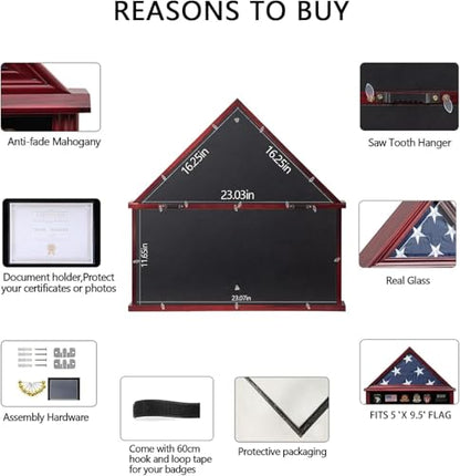 Large Burial Flag Shadow Box 5x9.5 Wooden Certificate Holder Mahogany - size: Large-Mahogany