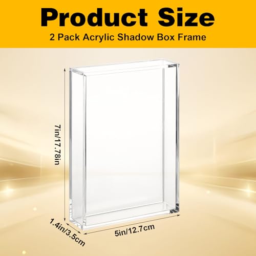 2 Pcs Acrylic Shadow Box, 7 x 5 x 1.4 Inch Clear Tabletop Display Frame No Installation All Clear Memory Boxes for Dried Flowers, Photo, Collectibles
