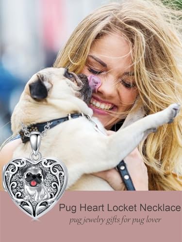 Personalized Heart Locket Necklace That Holds Pictures 925 Sterling Silver Custom Photo Lockets Necklaces Jewelry Gifts for Family Women Lover - color: Pug, style: Locket Only