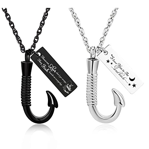 Gredstar Fish Hook Urn Necklace for Ashes, Fishing Memorial Keepsake | Fish Hook Design, Stainless Steel, Secure Screw Closure, Ash Holder, Fishing Theme, Funnel & Gift Box Included - color: Customized