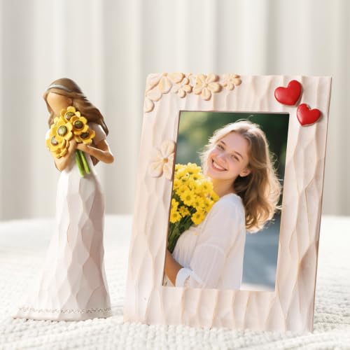 Encouragement Gifts for Women Friends Daughter Kids Inspirational Support | Sunflower Gifts for Women Birthday 6.7" Resin Sculpted Hand-Painted Figurines Home Decor(Frame for Free) - style: Encouragement Set
