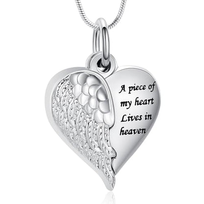 Cremation Jewelry Heart Urn Necklace for Human Ashes for Women Men A Piece of My Heart Lives in Heaven Memorial Ashes Keepsake Pendant - color: Silver-Son