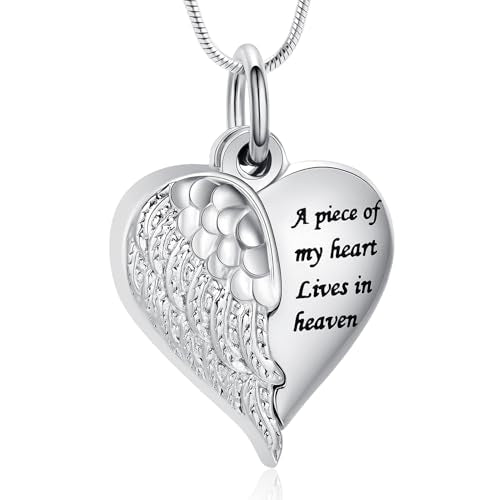 Cremation Jewelry Heart Urn Necklace for Human Ashes for Women Men A Piece of My Heart Lives in Heaven Memorial Ashes Keepsake Pendant - color: Silver-Grandpa