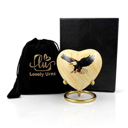 Eagle Fly Heart Keepsake Urn - Eagle Sharing Urn - Handcrafted Mini Memorial Cremation Urn for Human Ashes with Display Stand & Velvet Box (Heart Keepsake)