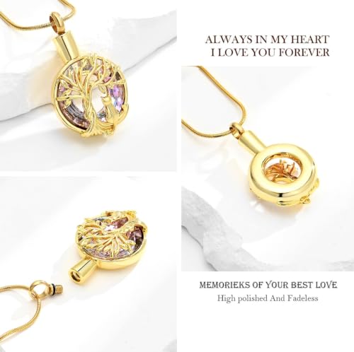 zeqingjw Cat Cremation Jewelry Urn Necklace for Ashes for Pet,Funeral Ashes Keepsake Urn Necklace Pendant Memorial Jewellery - color: Gold-Purple