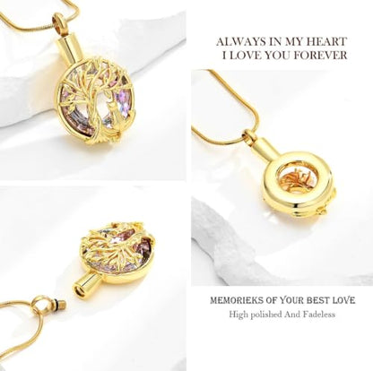 zeqingjw Cat Cremation Jewelry Urn Necklace for Ashes for Pet,Funeral Ashes Keepsake Urn Necklace Pendant Memorial Jewellery - color: Gold-Purple