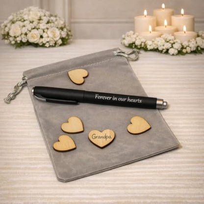 Wooden Heart Memorial Guest Book Alternative, Featuring-Forever in Our Hearts, Signing Hearts with Display Stand (135 Trinkets) - size: 135 Trinkets