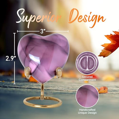 Heart Urn with Stand & Box Keepsake Urn for Human Ashes Mini Cremation Urn for Men & Women (Baby Pink) - color: Baby Pink