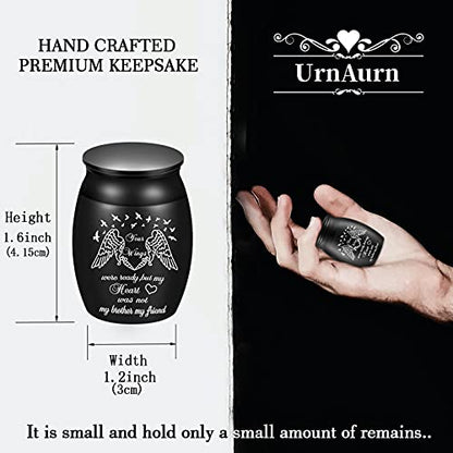 Personalized Custom Engraving Text Small 1.6" High Cremation Urns, Handcrafted Beautiful Keepsake Urn for Funeral, Peaceful Decorative Urns for Human Ashes, Wings Urn to Sharing Memorial Brother - style: Brother keepsake-Engraving