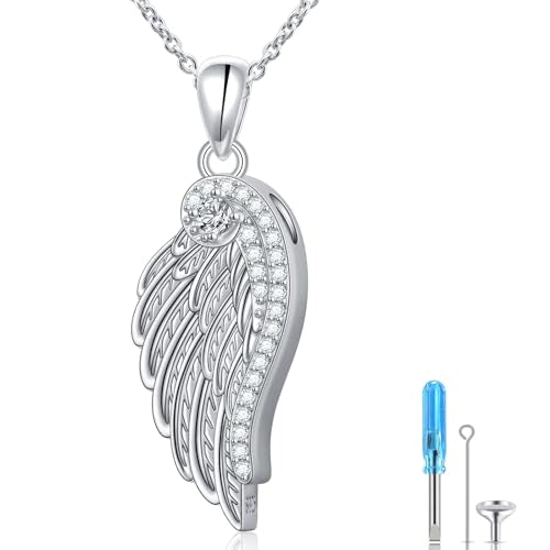 Ashes Necklace 925 Sterling Silver Urn Pendant for Ashes Cremation Keepsake Jewelry for Human Pet Ash Memorial Gift for Women Men - color: Angel Wing
