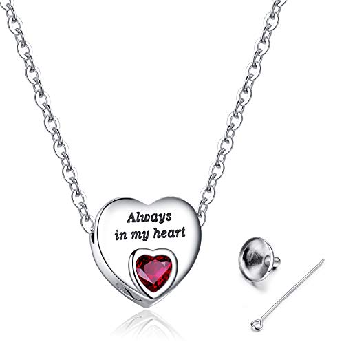 Heart Urn Necklaces for Ashes Birthstone Ashes Necklace Always in My Heart Cremation Jewelry Keepsake Memorial Necklace - color: January