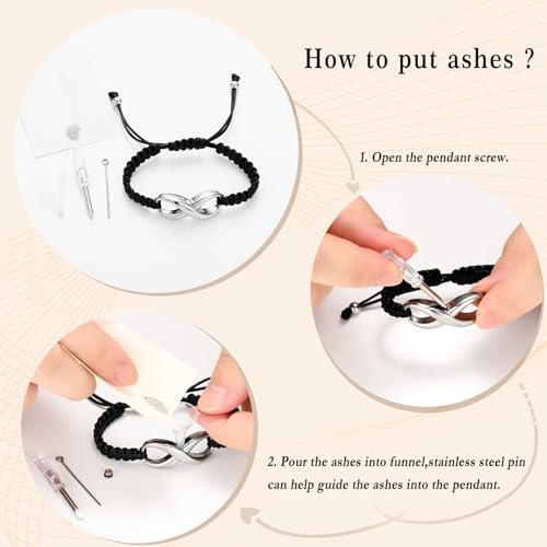 Minicremation Cremation Bracelet for Ashes Infinity Memorial Jewelry Urn Bracelet Braided Rope Adjustable Keepsake Bangle for Women Men - color: Customize