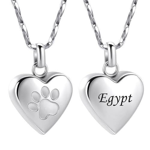 Paw Print Heart Urn Necklace for Pet Ashes Cremation Jewelry Memorial Keepsake Pendant for Dog/Cat Stainless Steel Ash Holder Necklace - color: Customize