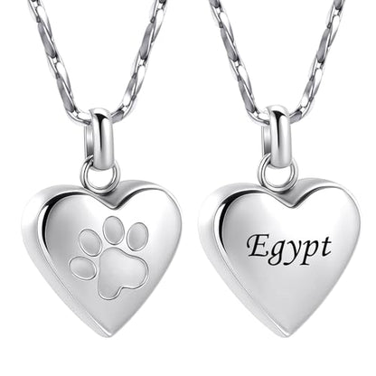 Paw Print Heart Urn Necklace for Pet Ashes Cremation Jewelry Memorial Keepsake Pendant for Dog/Cat Stainless Steel Ash Holder Necklace - color: Customize