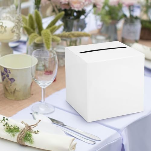 Hooqict White Card Box with Slot 9.1" Wedding Grad Gift Card Box Holder for Party Reception, Graduation, Birthday, Retirement, Bridal or Baby Shower, Raffle Ticket Money Envelope - color: White