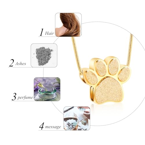 Pet Urns For Dogs/Cats - Pet Ashes Necklace - Paw Print Urn Necklace with Mini Keepsake Urn Memorial Ash Jewelry - color: Gold-1