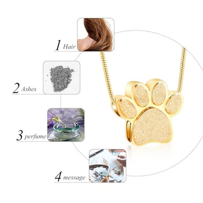 Pet Urns For Dogs/Cats - Pet Ashes Necklace - Paw Print Urn Necklace with Mini Keepsake Urn Memorial Ash Jewelry - color: Gold-1