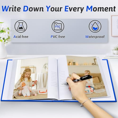 Popotop Photo Album 4x6 100 Photos with Writing Space, Leather Cover Album with Display Picture Window, Photo Book for Wedding Family Baby Gift - color: Royal Blue, size: 100 Pockets