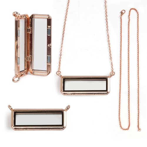 18 Inch Rectangle Glass Floating Living Memory Charms Locket, Single/Double Ring Alloy Pendant Necklace Link Chain Jewelry for Women - color: Rose Gold, size: Double Ring