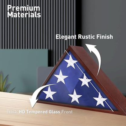 ASmileIndeep Flag Display Case - 5' x 9.5' Funeral & Military Flag Shadow Box with HD Tempered Glass and Wall Mount, Folded Triangle Flag Holder Frame for Veterans, Cherry Red - size: For 5' x 9.5' Flag-Cherry Red