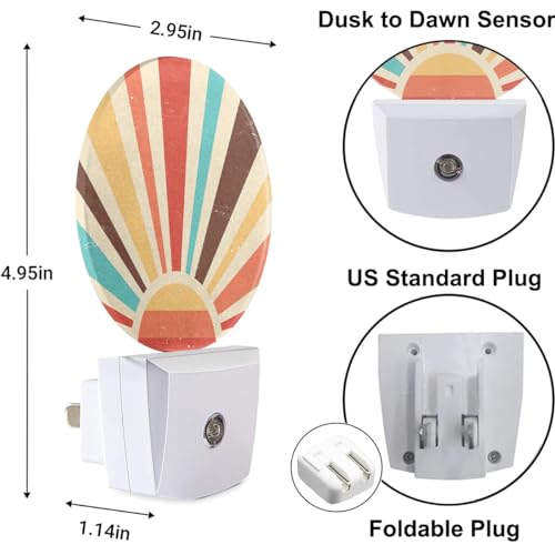 Boho Sun Night Lights Plug into Wall Abstract Sunshine Mid Century Modern Sun LED Dusk to Dawn Plug-in Nightlight Auto Sensor for Bedroom Bathroom Hallway Living Room - color: Boho Rainbow