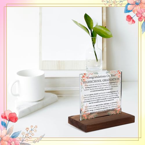 High School Graduation Acrylic Plaque, Inspirational Gift for Graduates, Motivational Keepsake Celebrating Achievement, Encouragement Floral Decor for Teen Boys and Girls Graduation,XXD101 - style: Graduates